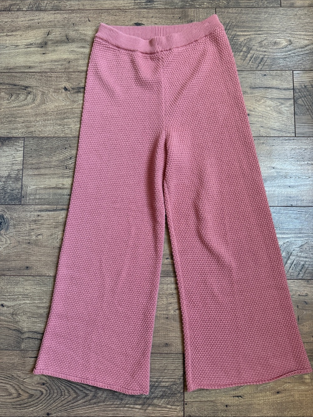 Free People FP Beach Pink Textured Knit Wide Leg Pants - Small - 100% Cotton